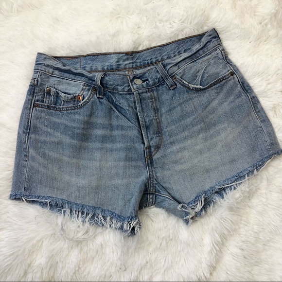 Levis 501 Jean Shorts Button Fly 28 Blue Cut Off